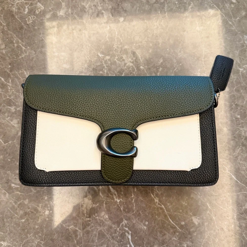 Coach Olive Green, White & Black Leather Shoulder Bag